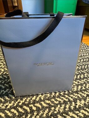 Tom Ford Light Blue Gift Bag with Black Ribbon and Gold Logo